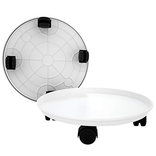 Amkoskr 1PCS 30cm White Redondo Soporte para Macetas con Ruedas Universales Transportadores de Plantas Flores Pesadas para Jardín Hogar Interior Exterior