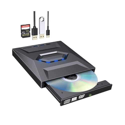 Generico Unità DVD Blu-ray esterna ultrasottile USB 3.0 e Type-C, masterizzatore ottico 7 in 1 con lettore di schede SD, lettore CD/DVD portatile for laptop, desktop, PC, Mac, Linux