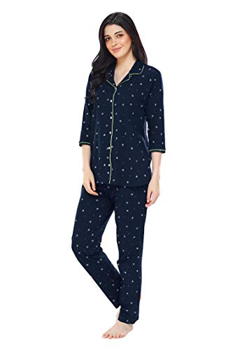 Image of ZEYO Women's Cotton Star & Dot Printed Night Suit Set of Shirt & Pajama Set 5155 (Available in Plus Size)