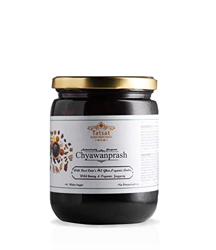 TATSAT - WELLNESS THROUGH AYURVEDA Vedic Chyawanaprash With A2 CowS Ghee Wild Honey Organic Amla Juice Jaggery And Other Genuine 45 Herbs -600Gm | Free From White Sugar | 1 Count (Pack of 1))