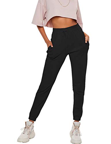 Hat and Beyond Womens Lightweight Yoga Sweatpants French Terry Joggers Pockets Trousers (3mx01_Black, Small)