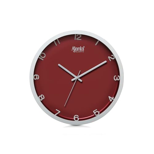 Image of Ajanta 2287 Wall Clock (12.2 Inch / 310mm) - Silent Sweep Non-Ticking Movement - Stylish Vibrant Red Home Decor Clock - Modern Luxury Look
