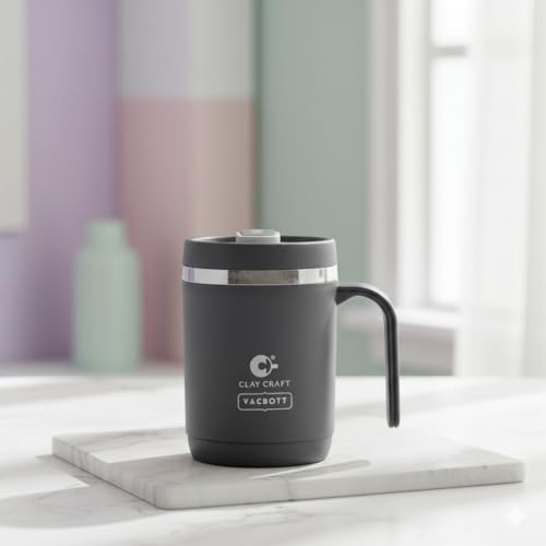 Image of CLAY CRAFT VACBOTT Dyona 400ML (Dark Blue)Premium Stainless Steel Puf-Insulated Flask Mug|304 Food Grade Steel| Long Hrs Hot & Cold|Airtight, BPA-Free, Leak-Proof Travel Mug with Handle| Made in India