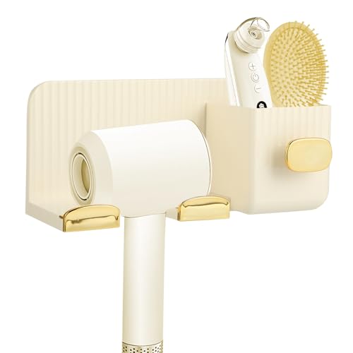 Soporte secador de Pelo sin Agujeros – 2 Compartimentos – Soporte Secador Pelo, Sin Taladro, Adhesivo, Baño- Porta secador Pelo Pared, Porta secador de Pelo ﻿