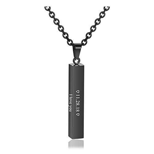Personalized Master Free Engraving Custom Message Names Stainless Steel Vertical Cuboid Bar Rectangle Pendant Square Stick Necklace with Gift Box