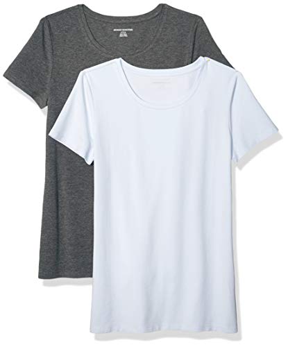 Amazon Essentials Women's 2-Pack Classic-Fit Short-Sleeve Crewneck T-Shirt, Charcoal Heather/Light Periwinkle Blue, XL