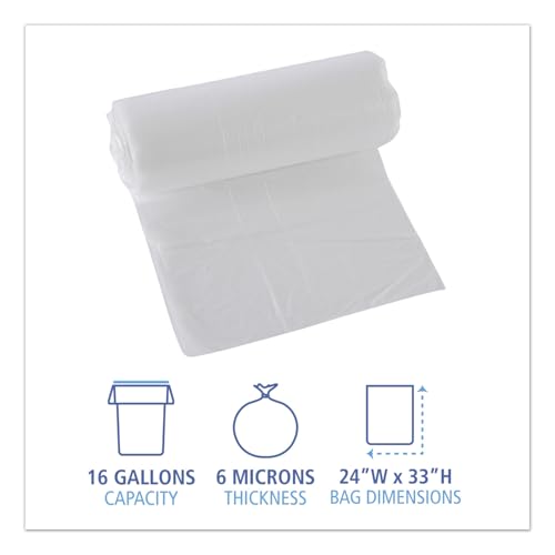 Image of Boardwalk BWK243306 High-Density Can Liner, 12-16gal, 24 inch x 33 inch, 6mic, Natural, 50 Bags per Roll (Case of 20 Rolls)