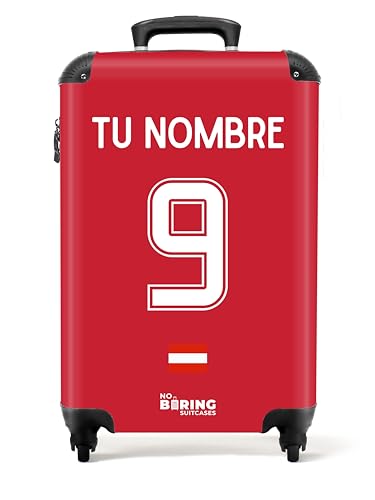 NoBoringSuitcases.com Maletas de Viaje Cabina, Maleta Cabina, Trolley con Ruedas, Maletas de 10kg, Equipaje de Mano, Maleta Personalizado (Eurocopa 2024 - Uniforme Local Austria - Rojo, 55x40x20 cm)