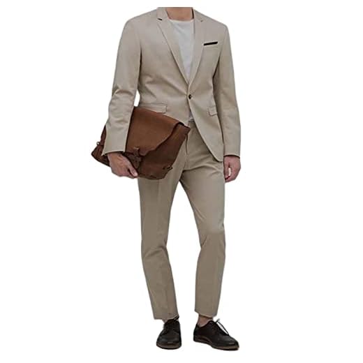 Beige jacka byxor skräddarsydd kostym herr blazerbyxor smal passform skräddarsydd manlig kostym gudmor man bröllop kostymer (färg: 1, storlek: M.)