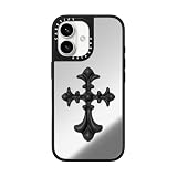 CASETiFY ミラー MagSafe対応 iPhone 16 ケース [反射性 / 1.5mからの落下試験をクリア (MIL規格1倍相当) / ワイヤレス充電およびMagsafe対応] - Cross Heritage - シルバー (ブラックバンパー)
