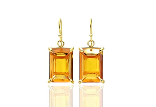 Boucles d'oreilles citrine coupe émeraude or 14k pierre de naissance femme