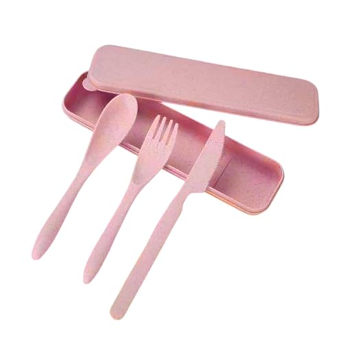 Kit Talheres Portátil Estojo Garfo Faca Colher Case Viagem Bolsa Reutilizável (1 KIT - Rosa)