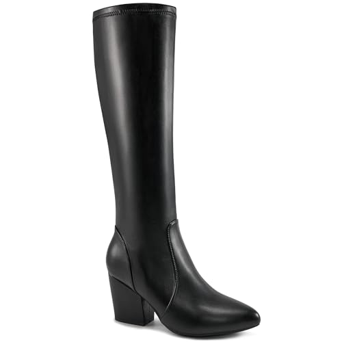 Decould sylf Womens Knee High Boots: Chunky Heel Side Zipper Pointed Toe Long Boot 2026 for Comfortable Work Walking Meeting Dating, Black, Size 9