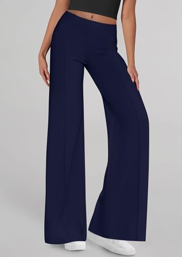 PRETTYGARDEN Women's Wide Leg Palazzo Pants 2025 Dressy Casual Lounge Workout Sweatpants High Waisted Trousers(Navy Blue,Medium)3