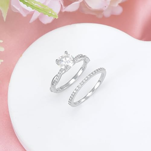 Moissanite Wedding Set For Women, Round Cut Moissanite Bridal Rings Set, 925 Sterling Silver Moissanite Engagement Rings Set, D Color VVS1 Women Wedding Ring Set2