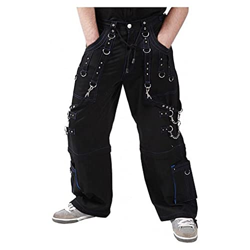 Darkrock Prime Quality Men Gothic Bondage Trouser Blue Thread Cyber Pant Punk Shorts Metal Studs Tripp Pants/Gothic Pant (32)