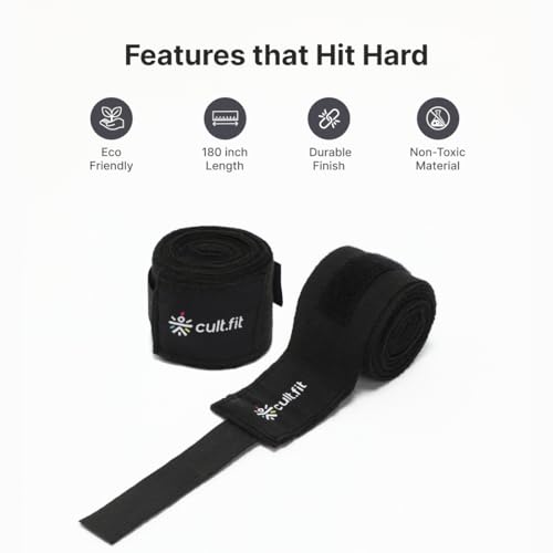 Image of cult Premium Boxing Hand Wraps 180 inch inch Durable Polyester & Cotton Blend, Breathable, Elastic, Thumb Loop & Velcro Closure, Wrist Support & Knuckle Protection for Boxing, MMA, Muay Thai, Karate