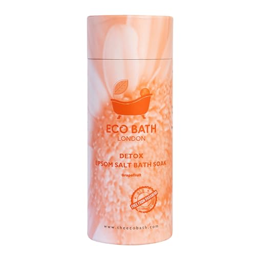 Image of Eco Bath London Detox Epsom Salt Bath Soak - Tube 2.2 LB (1kg) | Made in UK | Magnesium Bath Salt with Grapefruit Essential Oil | Epsom Salts for Detox and Skin Care
