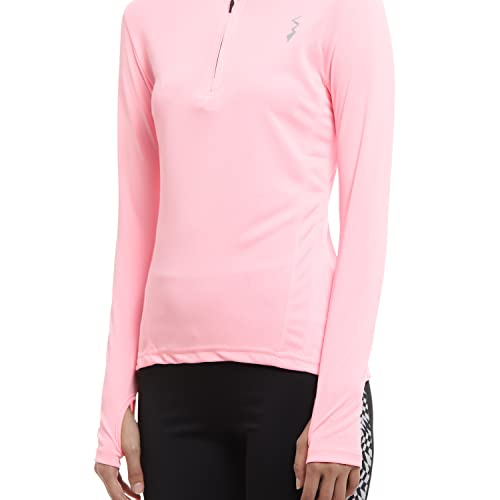 Image of PINACOLADA Women's Midnight Black Basic Activewear T-Shirt for Casual Wear | Mock Neck | Long Sleeve | Half-Zipper Closure | Polyester Jersey T-Shirt Crafted with Comfort Fit for Everyday Wear