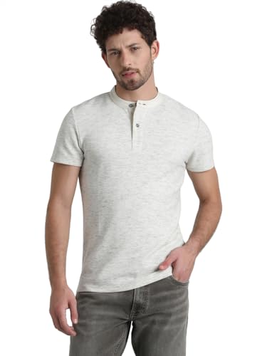 Image of Jack & Jones Men's Cotton Blend Henley Style Solid Slim Fit T-Shirt