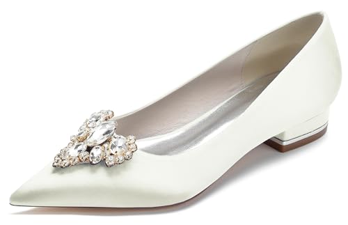 Hanfike Women Dress Flats for Wedding Slip-on Bows Evening Dress Shoes with Rhinestone JY212