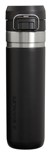 Stanley Quick Flip GO Water Bottle 24 oz | Push Button Lid | Leakproof and Packable for Travel and Sports | Insulated Stainless Steel | BPA-Free | Black 2.0