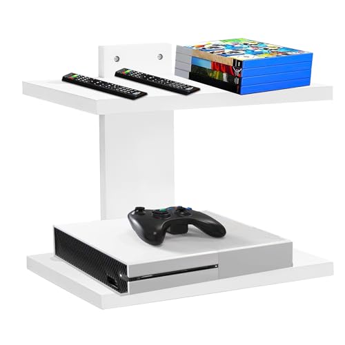NIUBEST Floating Projector Wall Mount TV Shelf,Wooden Wall Mounted Under TV Floating Shelf for Projector, PS5, DVD Player,Game Console, Cable Box,2Tiers(White)