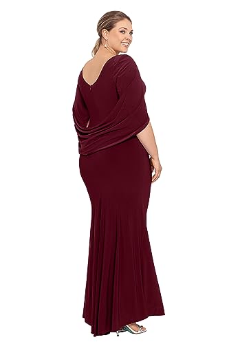 Image of Betsy & Adam Women's Long Stretchy 3 /4 Sleeve Cowl Neck Drape Back Gown