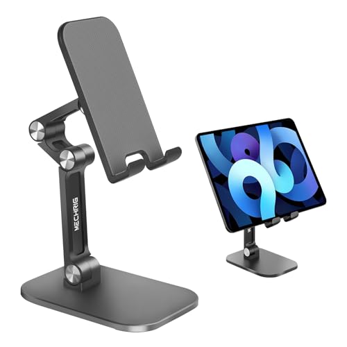 Foldable Phone Stand for Desk - Adjustable Height & Angle Cell Phone Holder, Portable Tablet Stand with Anti-Slip Base for Home, Office, and Travel, Compatible with iPhone & All 4-11" Devices (Black) - image 1