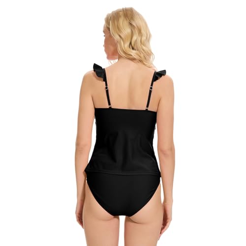 Tankini Swimsuit for Women Two Piece Tummy Control Bathing Suit Ruched Ruffle Swimwear Top with Bottom4
