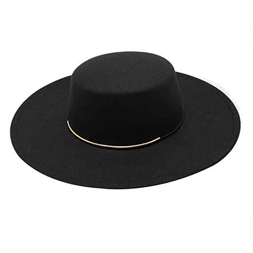 Thickened Men Women Fedora Top Hat Wool Felt Flat Bowler Hats 10Cm Large Wide Brim Cap For Autumn Winter Black #TOP6