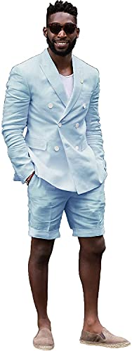 Mens Summer Casual White Tailored Beach Wedding Slim Fit Tuxedo Suit Blazer & Shorts Set3