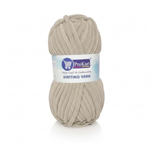 Image of ProKart Premium Blankie Wool, Plush & Cuddly, Chenille Yarn Supersoft Hand Knitting Wool Ball | Blanket Thick /Mottu Yarn Ball Suitable for Hand Knitting and Crocheting (Light Mud, 100gms x 4 Pack)