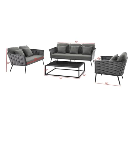 Image of Amazon Brand - Solimo Solix Outdoor Rope Sofa Set | Balcony Sofa | Patio Conversation Sets | Braided Rope Garden Sofa Set and Center Table (6 Seater-Grey-White)