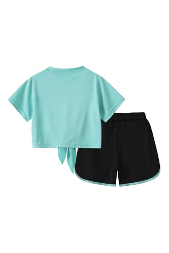 Image of Girls 6 Piece Outfits Letter Print Vacation Tee Top and Dolphin Shorts Tracksuit Sets for Kids Sports, Casual, Dance