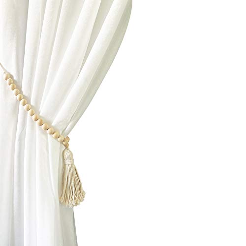 ZILucky Set von 2 Stück Farmhouse Perlenholz-Vorhang-Raffhalter mit Quasten, Einweihungsgeschenk, Fenstervorhang, Raffhalter, Raffhalter für Vorhänge, Home Party Decor Zubehör Cover