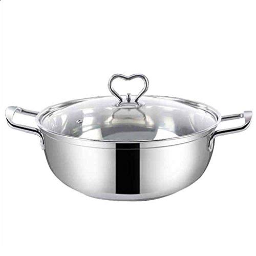 L.TSA Olla Plana Antiadherente de Acero Inoxidable, Olla Caliente, Fideos hervidos, binaural, Fondo Compuesto, menaje, Shabu-Shabu, Cocina de inducción, Gas, Sopa Transparente Adecuada para Todo t