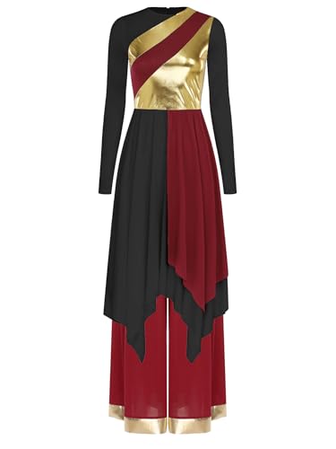 Robe de danse de louange inhzoy bordeaux avec pantalon pour chorale liturgique