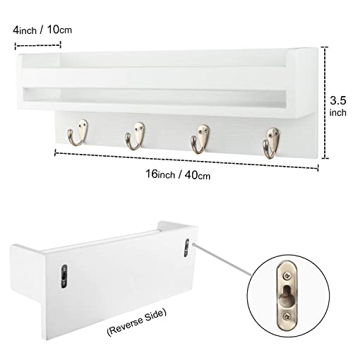 Hoanvi White Wall Key Holder Hooks For Entryway Decor, Wood Wall Mount Shelf For Kitchen Spice Rack Storage, Wall Hanging Book Shelves For Nursery Organizer, Floating Shelves For Bathroom Coat Rack. #TOP6