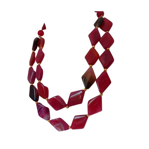 Pink Agate Necklace | Handcrafted Semi Precious Layered Beads | For Women And Girls | Strand Necklace | Agate Gemstone Healing Properties: Rebalance And Harmonize Body, Mind And Spirit. #TOP19