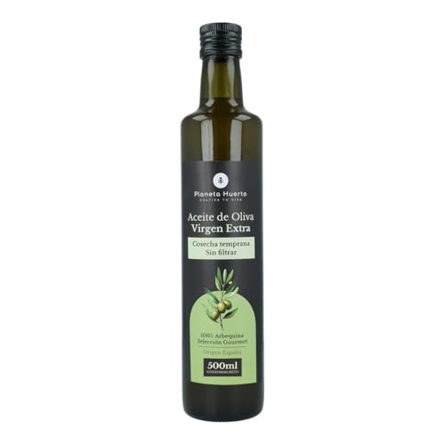 PLANETA HUERTO | Aceite de Oliva Virgen Extra Sin Filtrar 500 ml, Cosecha Temprana Verde, 100% Arbequina - Aceite de Oliva Prensado en Frío, Sabor Intenso y Natural, Ideal para Consumo en Crudo