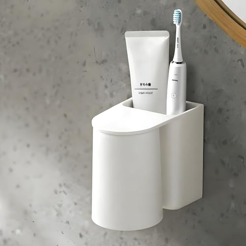 Ateweita Portacepillos de Dientes de Pared, Organizador para Cepillos y Pasta Dental, Diseño Autovaciado, Ahorra Espacio, Soporte sin Taladrar para Almacenamiento de Baño