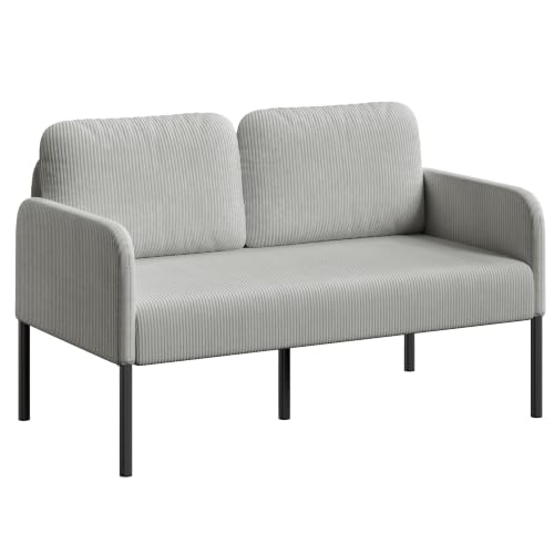 Image of Yaheetech Small 2 Seater Sofa, Corduroy Love Seat with Pillows, Light Grey