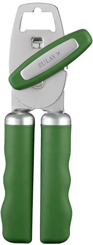 Zulay Kitchen Heavy Duty Stainless Steel Can Opener Manual with Bottle Opener - Rust Proof Manual Can Opener With Turn Knob & Comfy Soft Grip Handles - Artichoke Green