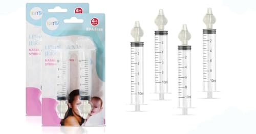 Bluet B - Baby Nasal Syringe (4-Pack) - Safe Silicone Nasal Aspirator for Newborn - Infant Mucus Removal - 10ml Nose Cleaner Syringe for Baby - Toddler Congestion Relief - Reusable Tips - White
