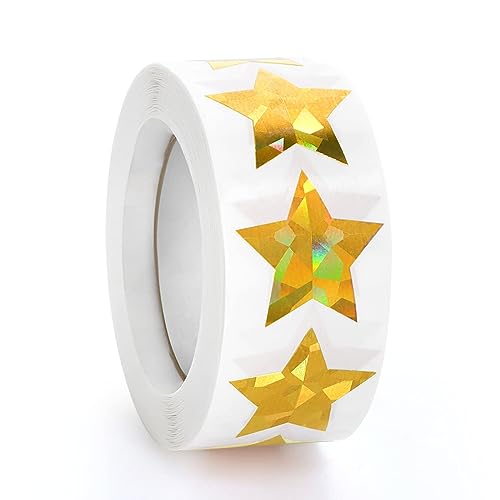 500 PCS Holographic Gold Star Stickers, 1 inch Self Adhesive Metallic Glitter Foil Stickers Sparkly Star Sticker Reward Behavior Chart Labels for Kids...