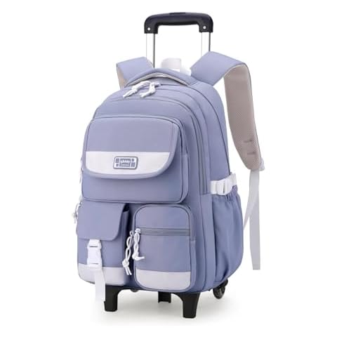LANSHIYA Solid Color Rolling Backpack for Girls Boys Cute Elementary school bag with wheels,Blue Trolley Bags for Travel Cover