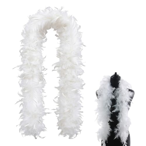 OYZOQ 1 PCS 2M Blanc en plumes Blanc,echarpe plume,B-lanc en plu-mes Bla-nc,boas de déguisement,feather boa, accessoire de costume,années 1920,Idéal pour le...