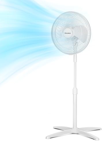Image of PELONIS 16 inch Pedestal Fan for Bedroom, Oscillating Fan, 3-Speeds, 90 Oscillation, Adjustable Height, Floor Fan, Standing Fan for Living Room, Kitchen, and Home office, White