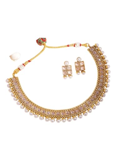 Juego de joyas de perlas DMZ-2302 con baño de oro de 22k y latón artesanal talla S 1